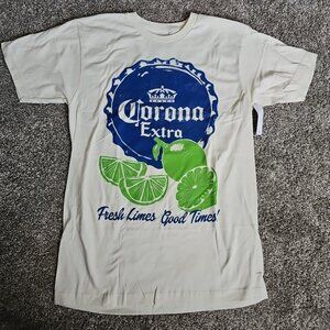 NWT Corona Extra "Fresh Limes Good Times" Cream Colored Medium Short Sleeve